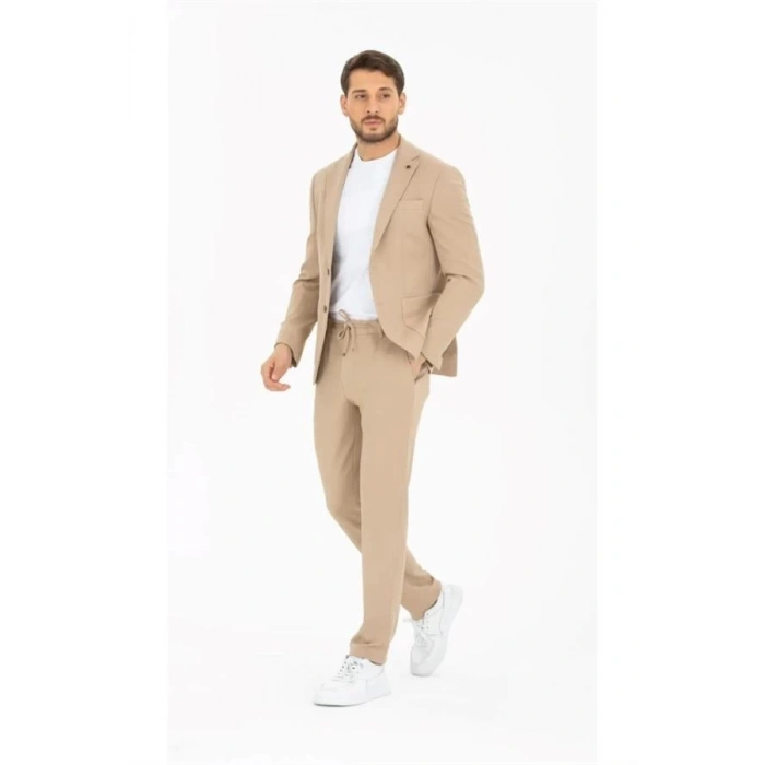 2534 Beli Lastikli Jogger Old Money Style Erkek Pantolon Bej