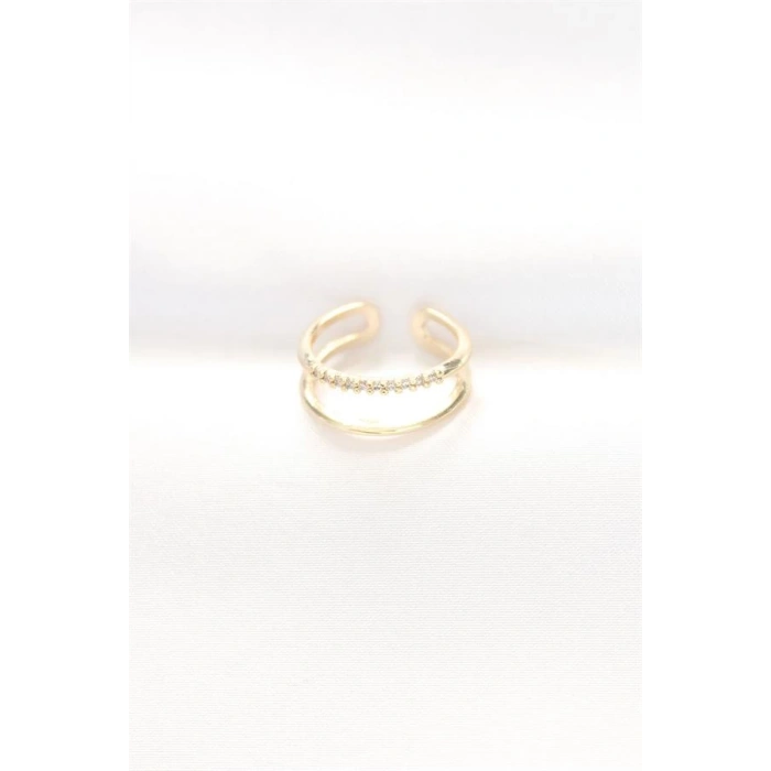 2li Görünümlü Su Yolu Tasarımlı Gold Renk Ayarlanabilir Yüzük