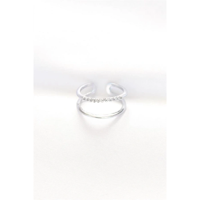 2li Görünümlü Su Yolu Tasarımlı Silver Renk Ayarlanabilir Yüzük