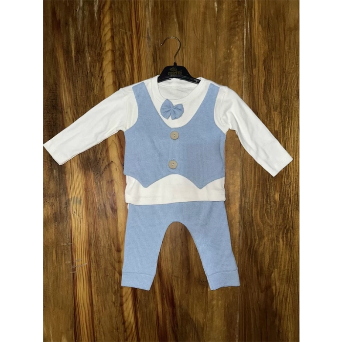 3-12 Aylık Papyonlu Takım Mavibeyaz