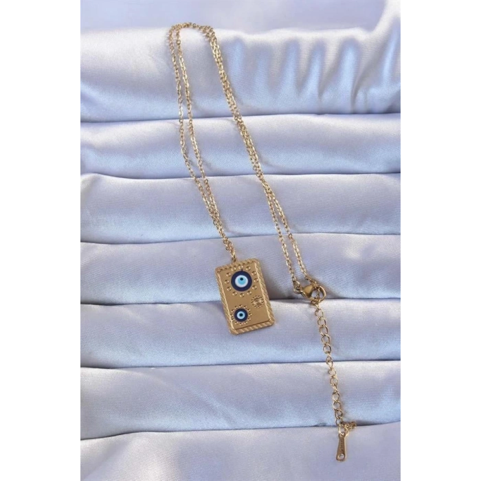 316L Altın Renk İşlemeli Nazarlı Vintage Kolye