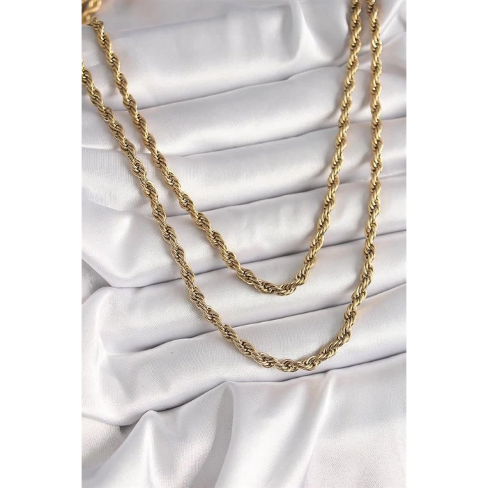 316L Çelik Gold Renk 1 Metre Burgu Zincir Kadın Kolye