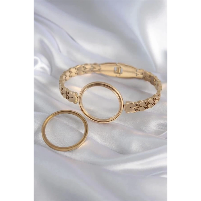 316L Çelik Gold Renk Arpa İşleme Açılabilir Fanus Model Kadın Kelepçe