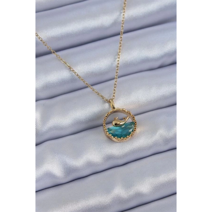 316L Çelik Gold Renk Balina Figür Kristal Taşlı Kadın Kolye