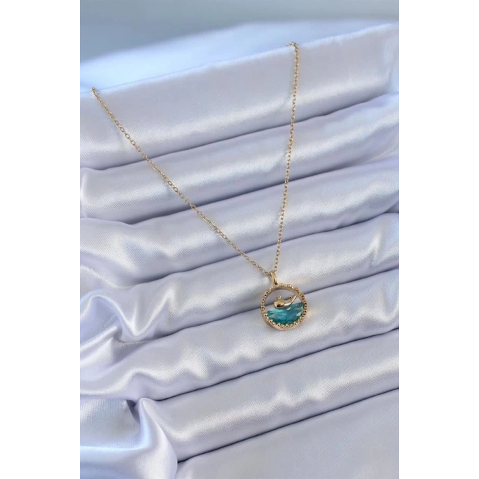 316L Çelik Gold Renk Balina Figür Kristal Taşlı Kadın Kolye