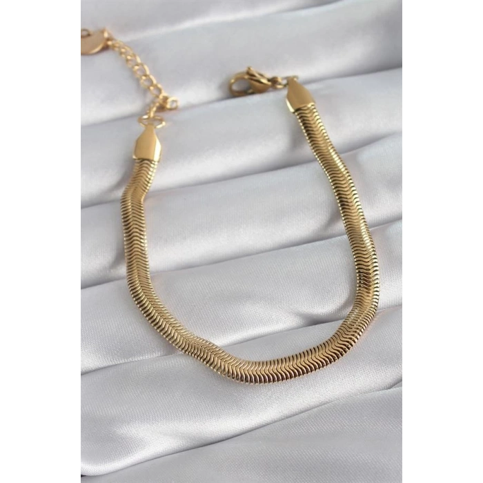 316L Çelik Gold Renk Kalın İtalyan Zincir Model Kadın Bileklik