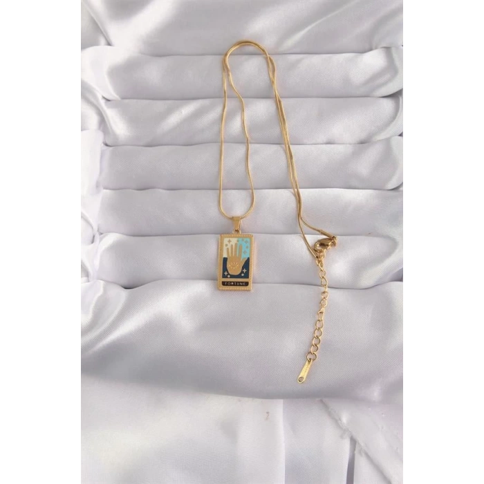 316L Çelik Gold Renk Karışık Mineli El Figür Tarot Kolye