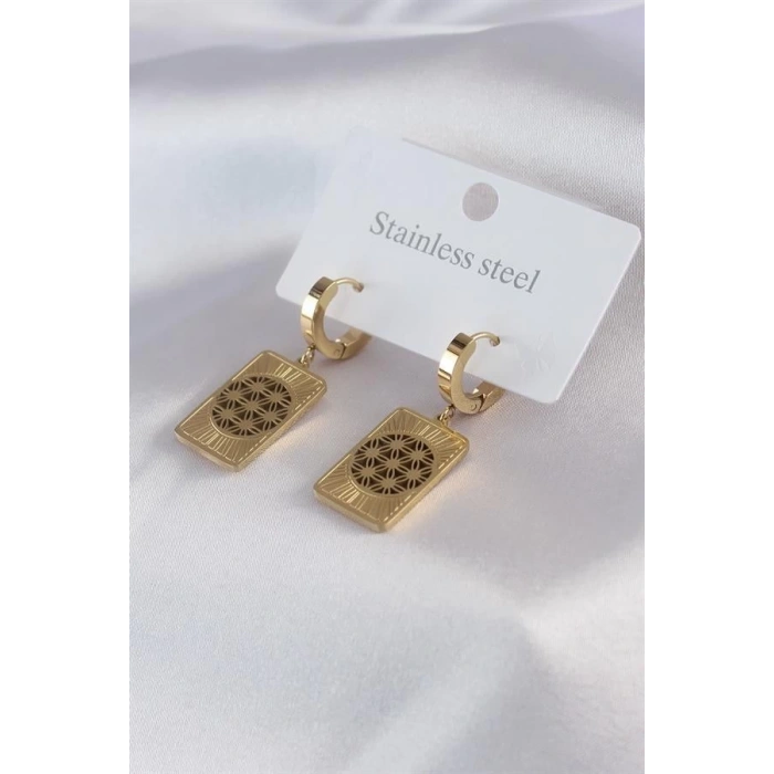 316L Çelik Gold Renk Lotus İşleme Kadın Küpe