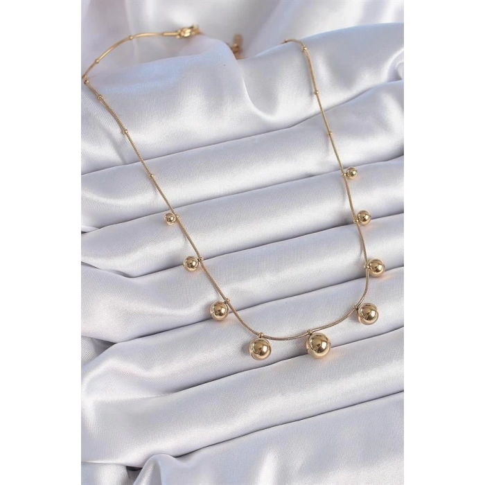 316L Çelik Gold Renk Top Model Kadın Kolye