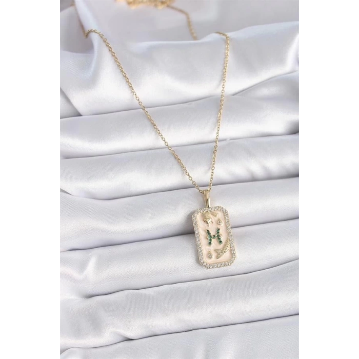 316L Çelik Gold Renk Zincir Balık Burcu Zirkon Taşlı Kadın Kolye