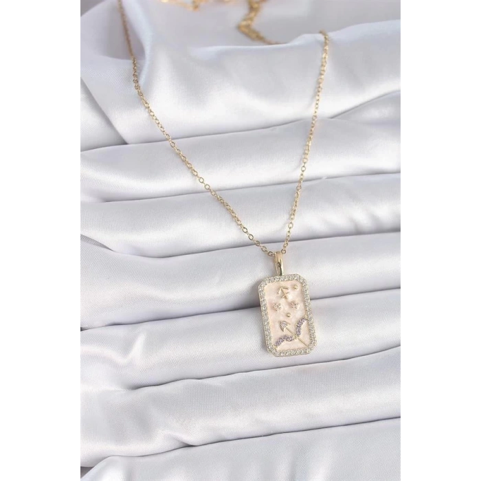 316L Çelik Gold Renk Zincir Yay Burcu Zirkon Taşlı Kadın Kolye