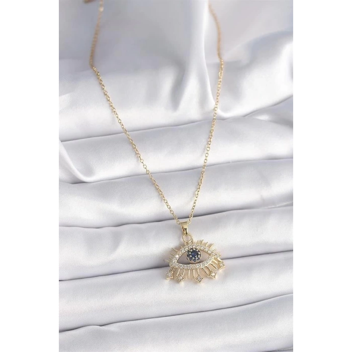 316L Çelik Gold Renk Zincir Zirkon Taşlı Göz Model Kadın Yüzük