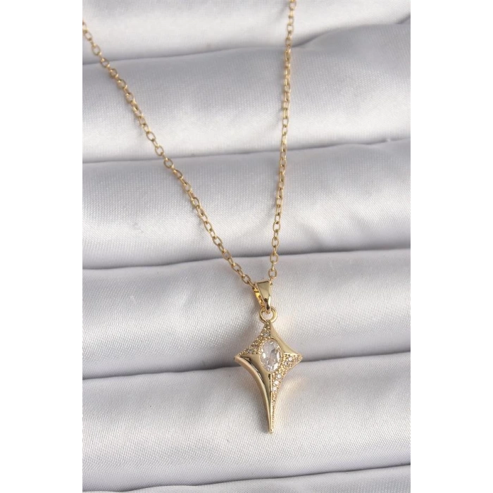 316L Çelik Gold Renk Zincir Zirkon Taşlı Kuzey Yıldızı Model Kadın Kolye