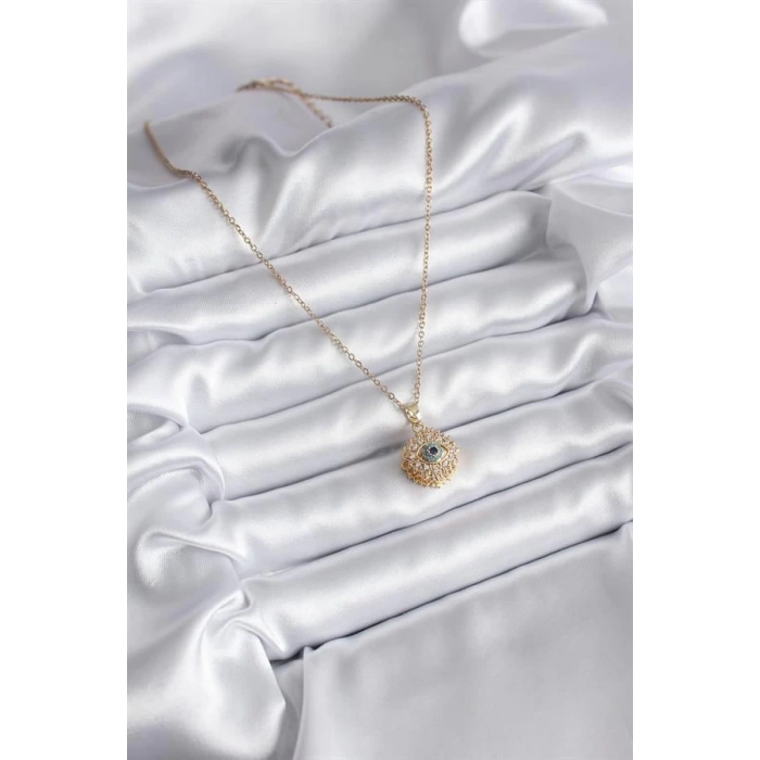 316L Çelik Gold Renk Zirkon Taşlı Göz Model Kadın Kolye