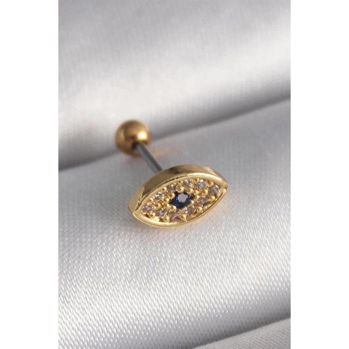 316L Çelik Gold Renk Zirkon Taşlı Göz Tragus Piercing