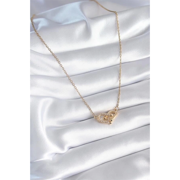 316L Çelik Gold Renk Zirkon Taşlı Model Kadın Kolye