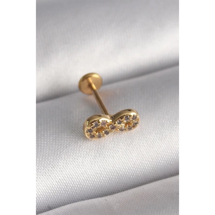 316L Çelik Gold Renk Zirkon Taşlı Sonsuzluk Model Tragus Piercing