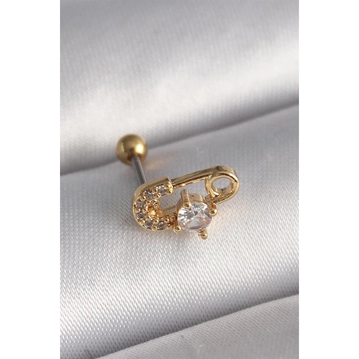 316L Çelik Gold Renk Zirkon Taşlı Toplu İğne Tragus Piercing