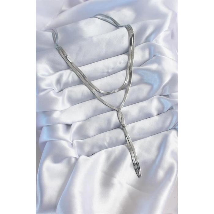 316L Çelik Gümüş Renk 2li İtalyan Zincir Asansör Model Kadın Kolye