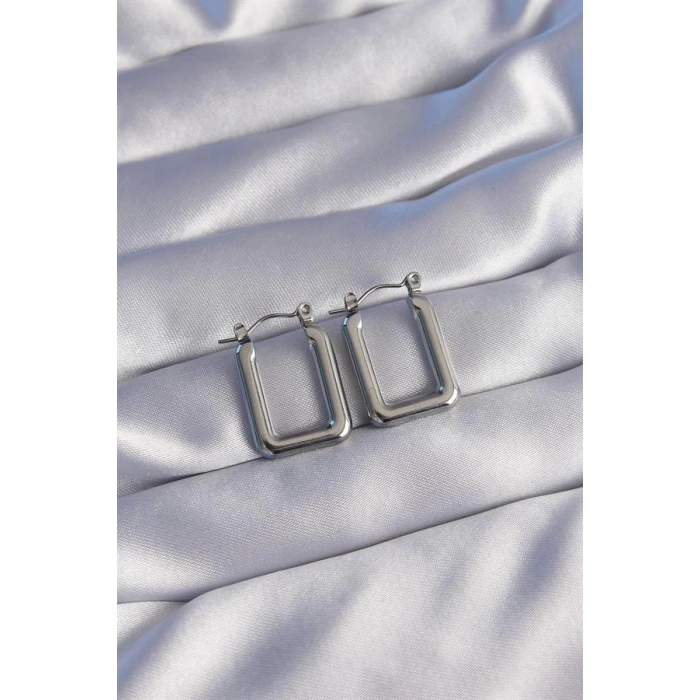 316L Çelik Gümüş Renk Dikdörtgen Model Küpe