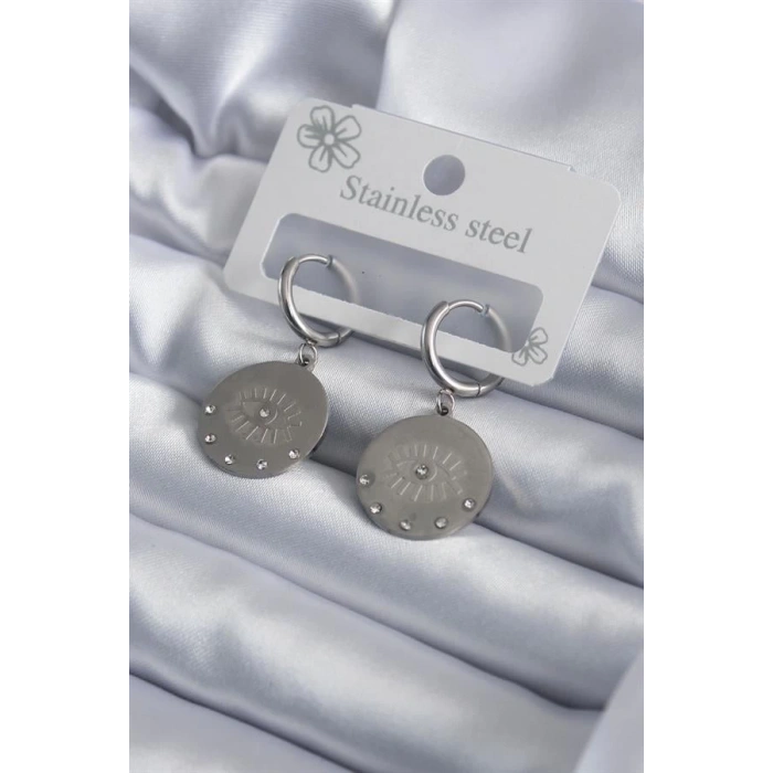 316L Çelik Gümüş Renk Göz İşleme Zirkon Taş Detay Kadın Küpe