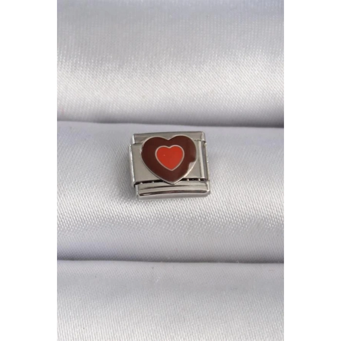 316L Çelik Gümüş Renk Kahverengi Kalp İşlemeli Nomination Charm