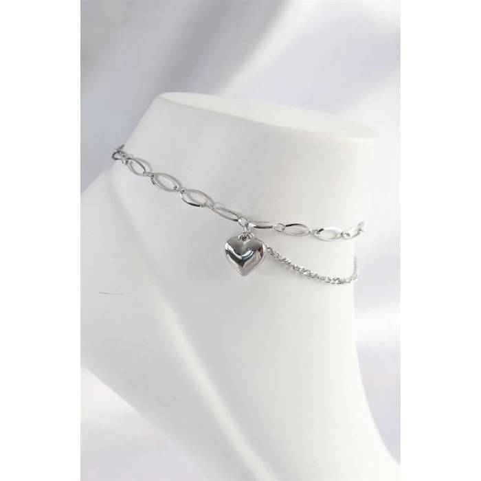 316L Çelik Gümüş Renk Kalp Tasarımlı Halhal