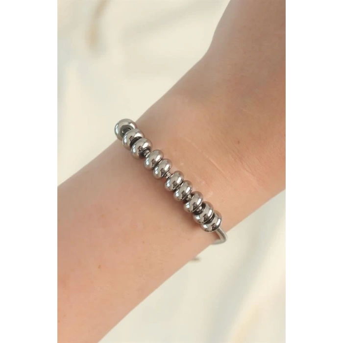 316L Çelik Gümüş Renk Oval Figürlü Bileklik