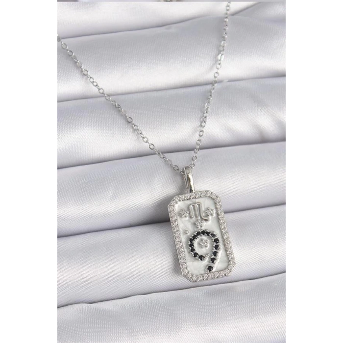 316L Çelik Gümüş Renk Zincir Akrep Burcu Zirkon Taşlı Kadın Kolye