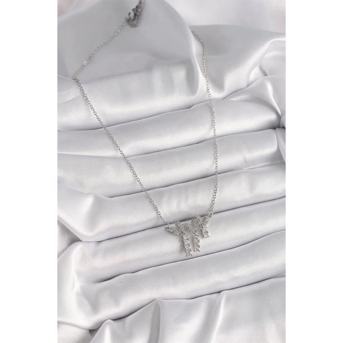 316L Çelik Gümüş Renk Zincir Zirkon Taşlı Kelebek Model Sallantı Detay Kadın Kolye