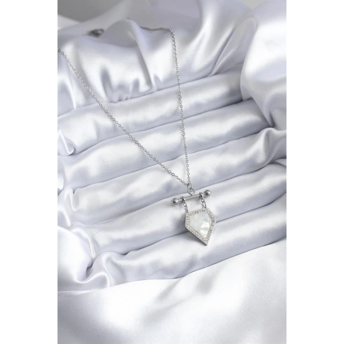 316L Çelik Gümüş Renk Zirkon Taş Detay Kadın Kolye