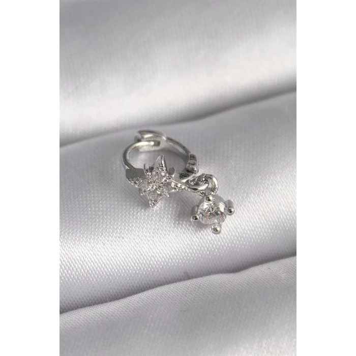 316L Çelik Gümüş Renk Zirkon Taşlı Çiçek Model Sallantı Detay Tragus Piercing