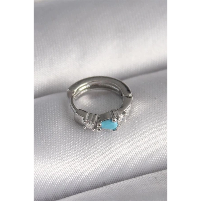 316L Çelik Gümüş Renk Zirkon Taşlı Mavi Boncuk Detay Tragus Piercing