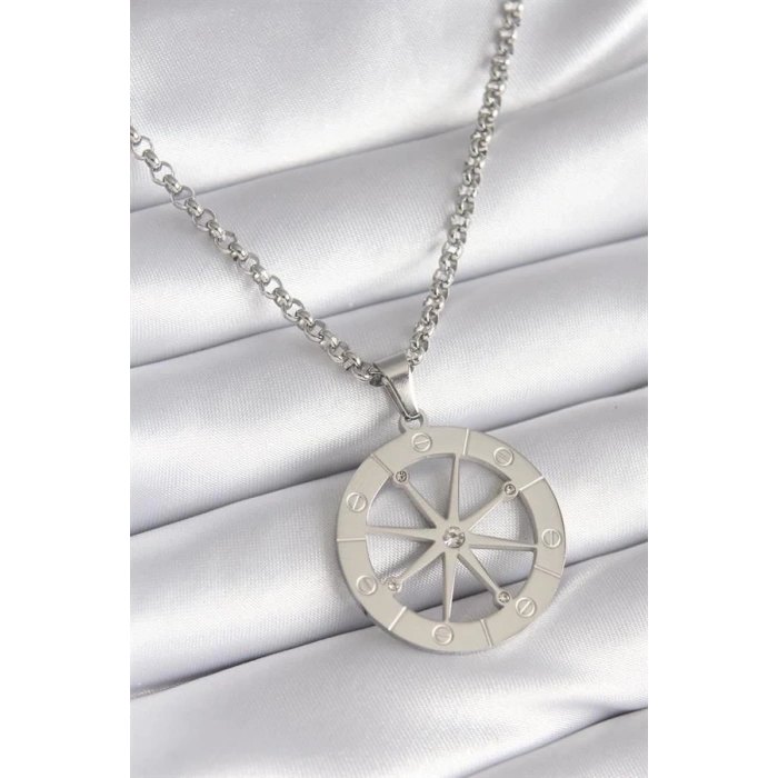 316L Çelik Gümüş Renk Zirkon Taşlı Rüya Kapanı Model İşeme Detay Kadın Kolye