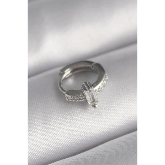 316L Çelik Gümüş Renk Zirkon Taşlı Tragus Piercing