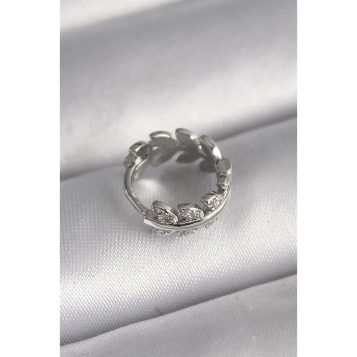 316L Çelik Gümüş Renk Zirkon Taşlı Yaprak Model Tragus Piercing