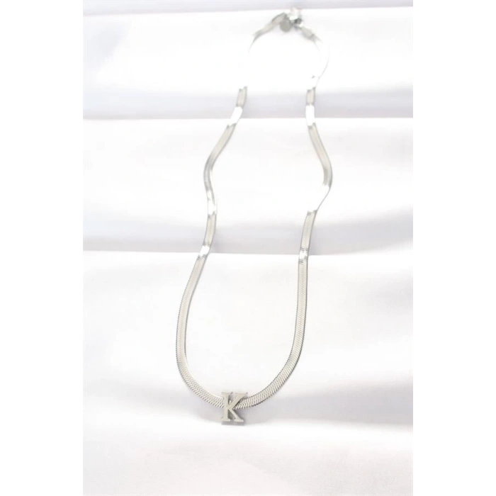 316L Çelik K Harfli Silver Renk İtalyan Zincirli Kolye