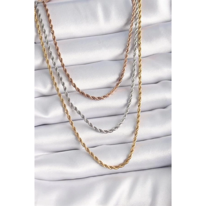 316L Çelik Mix Renk Burgu Zincir Model Kadın Kolye