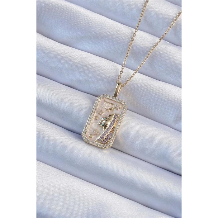 316L Çelik Zincir Altın Renk Zirkon Taşlı Yüz Figürlü Tarot Kolye