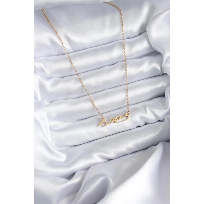 316L Çelik Zincir Gold Renk Atatürk İmzası Model Kadın Kolye