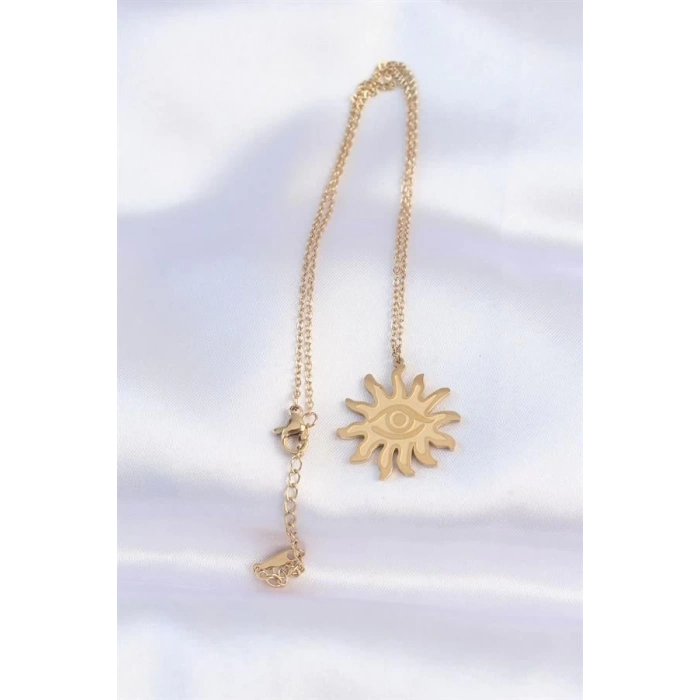 316L Çelik Zincir Gold Renk Göz Güneşi Tasarımlı Kolye