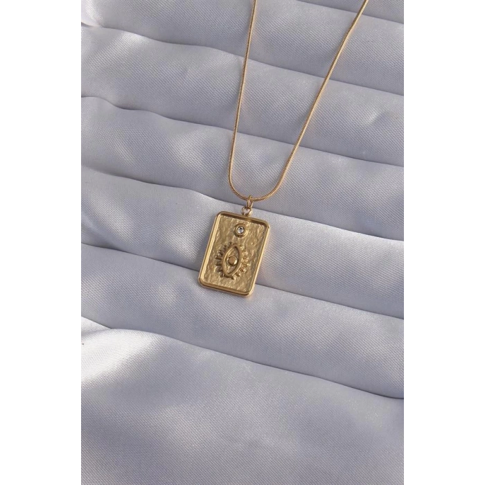 316L Çelik Zincir Gold Renk Zirkon Taşlı Göz Figür Tarot Kolye