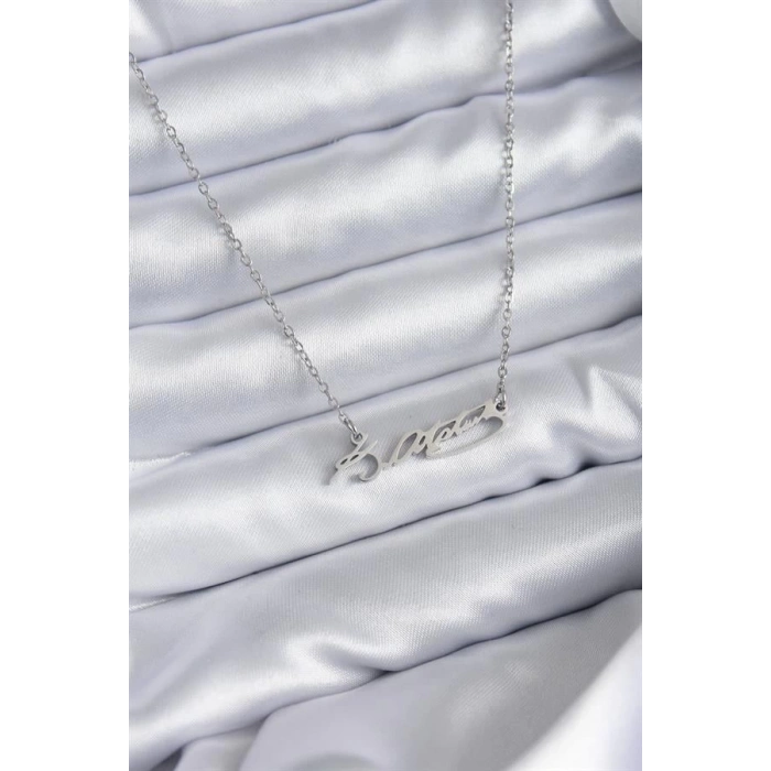 316L Çelik Zincir Gümüş Renk Atatürk İmza Figür Kadın Kolye