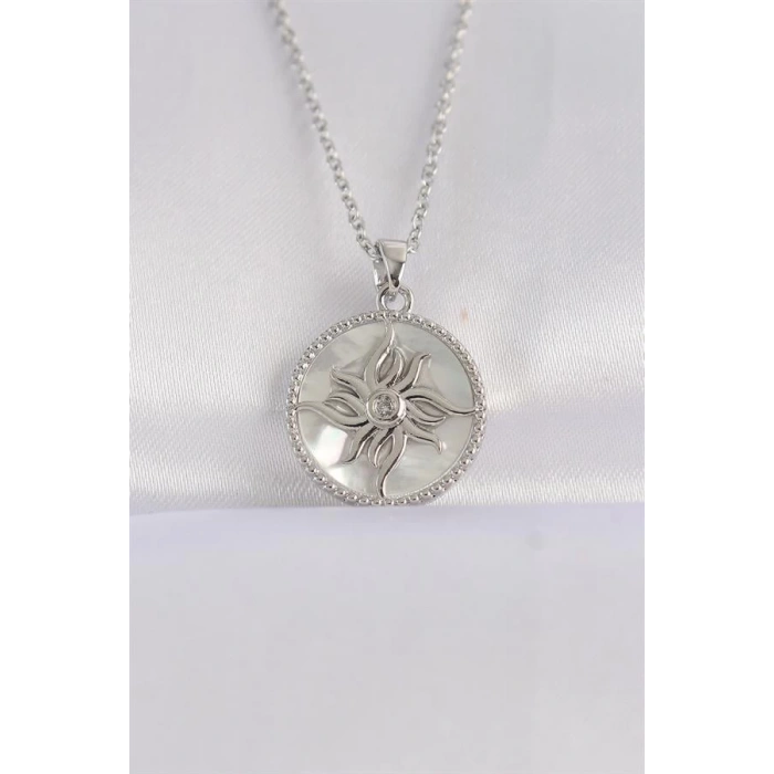 316L Çelik Zincir Gümüş Renk Oval Tasarımlı Güneş Kolye