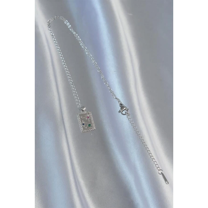 316L Çelik Zincir Gümüş Renk Renkli Zirkon Taşlı Vintage Kolye