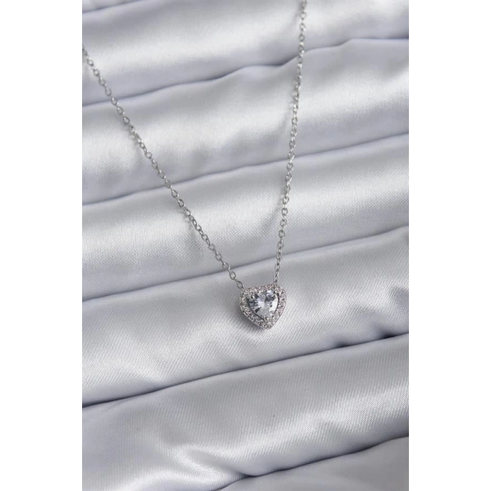 316L Çelik Zincir Zirkon Taşlı Charm Kadın Kolye