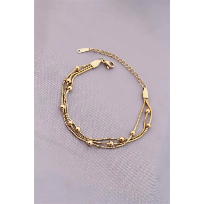 316L Kararmaz Çelik Gold Renk Top Zincirli Kadın Bileklik