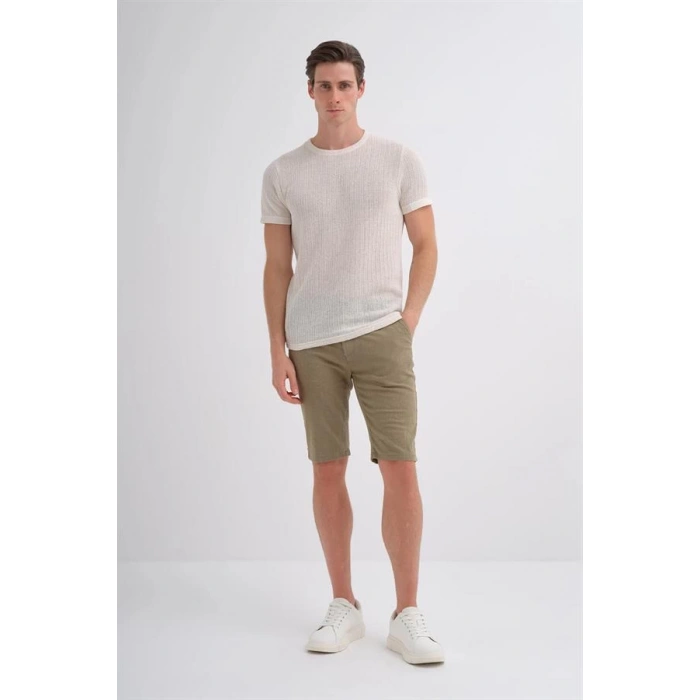 4011 Örgü Desenli Bisiklet Yaka Regular Fit Erkek T-Shirt Beyaz