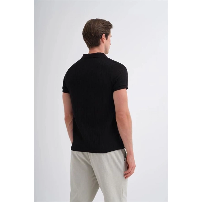 4012 Örgü Polo Yaka Erkek TShirt Siyah