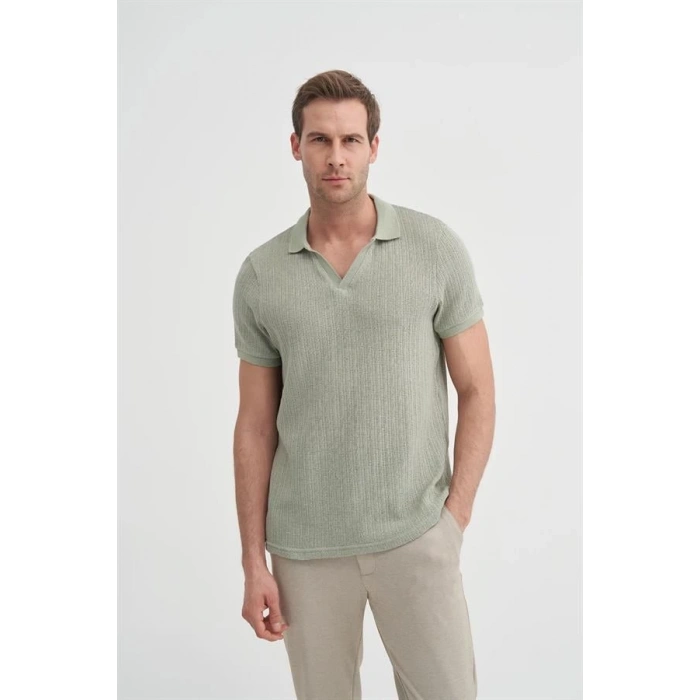 4012 Örgü Polo Yaka Erkek TShirt Yeşil
